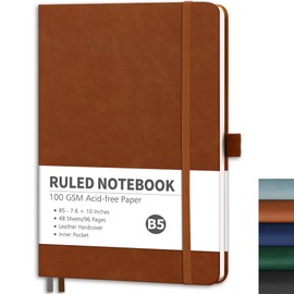 RETTACY Notebook B5 Lined Journal-96 Pages Note Book for Writing, Hardcover Leather Notepad with Pen Loop for Women Men Work Office School (19.3X 25.4cm) - Brown