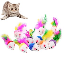 20 Pcs cat mouse toy, Cat Catnip Mice Toys, Cat Toy Mice Rattle Set, mouse cat toy, Interactive Realistic Plush Pets, Variety Interactive Cat Toy,with Feather Tail for Cat Kitten (Random Color)