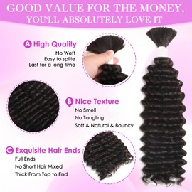 XACIPUZ Human Braiding Hair for Boho Braids 2 Bundles 160g for Braids Human Hair Deep Wave Bulk Human Hair for Braiding No Weft Hair Extensions for Human Hair Braiding Hair 24 Inch (4#)