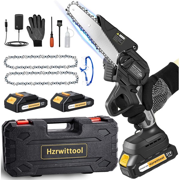 Mini Chainsaw Cordless 6 inch. Upgraded 750W Brushless Motor+21V 2000mAh
