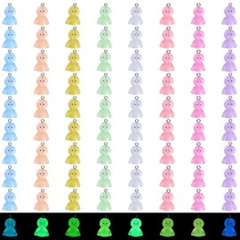 LEGENTLISUR 80Pcs 8 Styles Sunny Doll Charms for Jewelry Making Luminous Resin Pendants Glow in The Dark Cute Mini Charms Bulk for DIY Craft Supplies Fairy Garden Party Home Decoration
