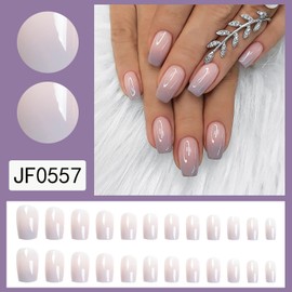 24Pcs Pink Purple Gradient Press on Nails Medium Acrylic Fake Nails Coffin False Nails & Accessories Glossy Glue on Nail Full Cover Stick on Nails Artificial Nails for Women Girls