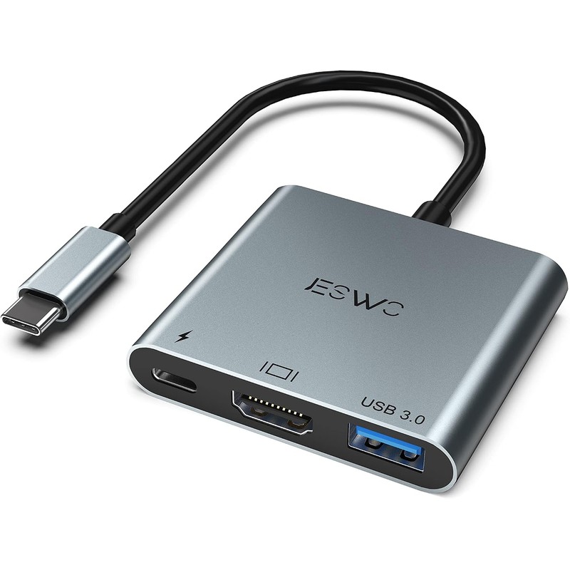JESWO Adaptador USB C a HDMI, 3 en 1 Adaptador