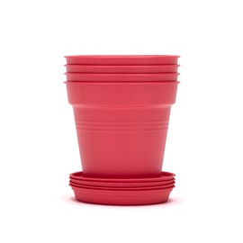 Mintra Home Garden Pots 4pk - Flowers, Herbs, Plants, Indoor, Outdoor, Colorful, Wholesale, Bulk (Coral, 11cm Diameter (4.3in))