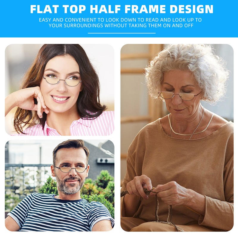TOVEEN Half Lens Reading Glasses Blue Light Blocking, Half Moon