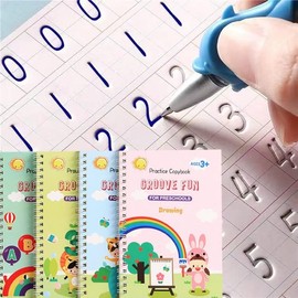 DTREEL 4 Pack of Reusable Grooved Writing Books for Kids, Magic Copy Books, Reusable Handwriting Practice Book for Kids, Grooved Kids Writing Preschool,Writing Practice for Kids Age 3-5