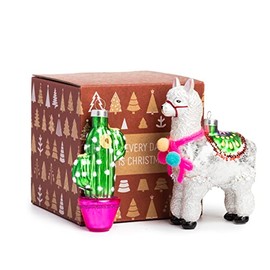 Every Day is Christmas Glass Blown Ornaments 2021 Cute Hand Made Figurines Tree Decoration, Alpaca and Cactus