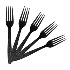 Concession Essentials 7.25" Heavy Weight Plastic Black unwrapped Forks- Pack of 100ct