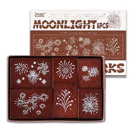 6 Pieces Wooden Rubber Stamps Set for DIY Crafting (Moonlight Fireworks(6Pcs))