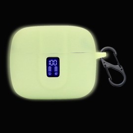 smaate Earbuds Case Compatible with TAGRY X08 Wireless Headphone, Silicon Protective Cover with “S” Shaped Dual Carabiner, with Window for LED Display (Night Yellow)