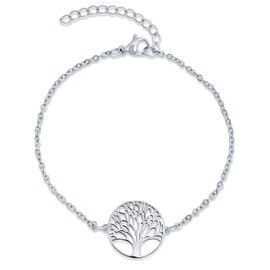 Nuoli Tree of Life Women’s Bracelet Silver 15 + 5 cm Adjustable Tree of Life Bracelet for Women and Girls Made of Polished Stainless Steel