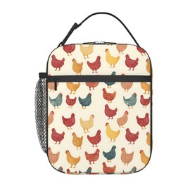 Zeleda Colorful Chicken Lunch Bag, Polyester Tote Bags with Cute Cartoon Hen, Rustic Insulated Lunchbox, Portable Lunchbag Decor Gifts for Work, Picnic, School, Travel, Hiking, Beach or Fishing