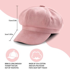 Yoolhamy Newsboy Hat for Women Vintage Classic Octagonal Cabbie Cap Adjustable Fashion Sun Protection Visor Hats, pink