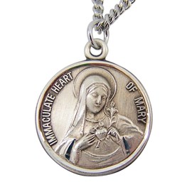 Sterling Silver Immaculate Heart of Mary Medal with Sacred Heart of Jesus Back, 15/16 Inch