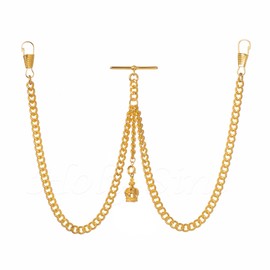 Gold Colour Double Albert Pocket Watch Chain With Crown Pendant 009-G (14")