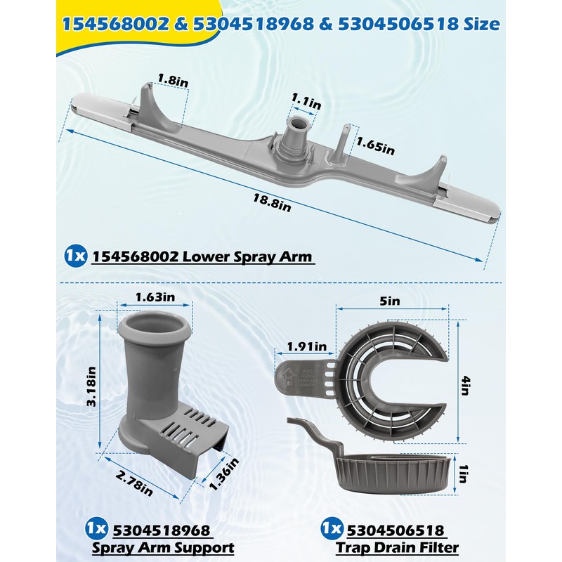 154568002 Dishwasher Lower Spray Arm -Complete with 5304518968 Support &