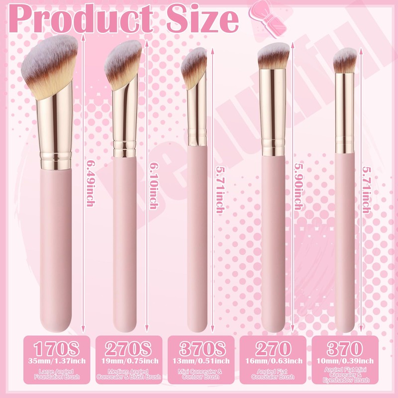 5Pcs Angled Foundation Brush Concealer Brush Multifunction Makeup Brushes Set