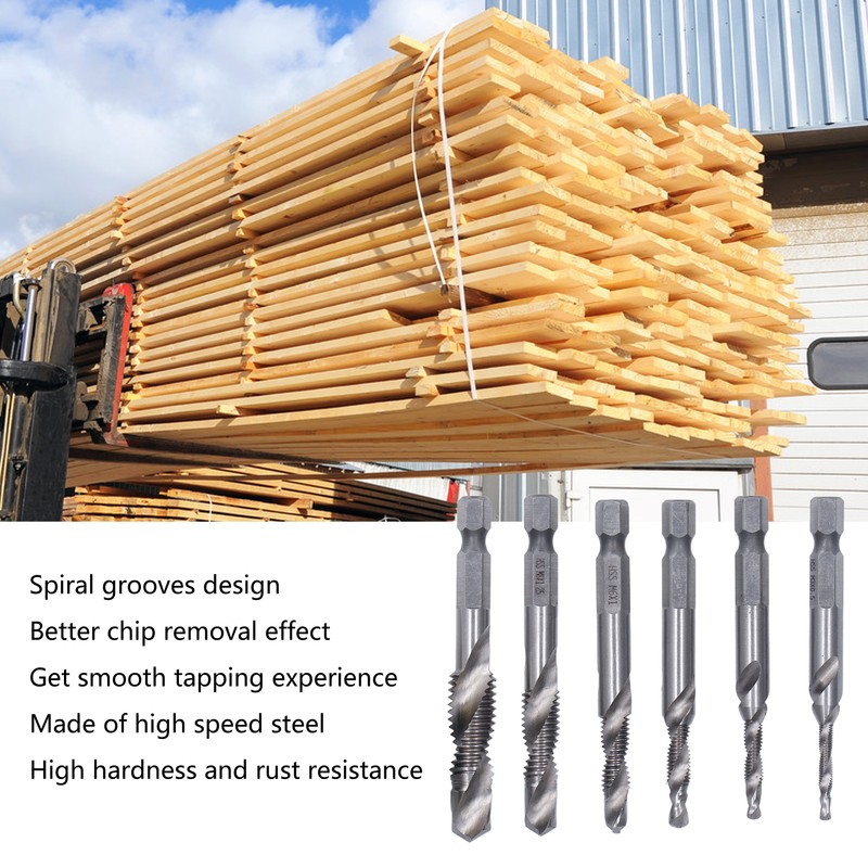 7Pcs/Set Spiral Combination Tap High Speed Steel 1/4in Hex Shank