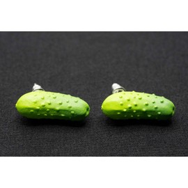 Miniblings Cucumber Stud Earrings Food Cucumber Salad Cucumber Veggie Vegan Vegetables - Handmade Fashion Jewellery I Earrings Silver Plated, 24mm, Resin