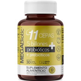 MegaBiotic Probióticos | 5 Billones UFC, 11 Cepas | Prebióticos, Inulina de Agave, Lactobacilos y Aloe Vera | 30 Cápsulas para Mujeres y Hombres.