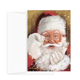 Masterpiece Sparkling Santa Christmas Cards / 16 Festive Holiday Cards Set With White Envelopes / 5 5/8" x 7 7/8" Winter Gold Foil Greeting Cards With Inside Verse/Made In The USA
