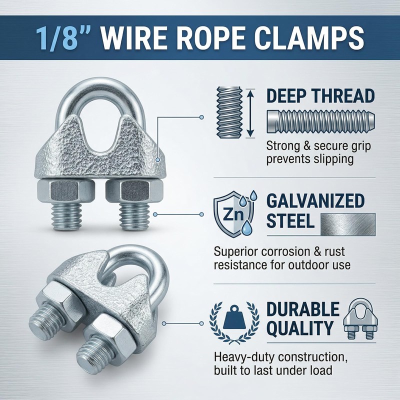 Ciyivak 20 PCS 1/8 Inch Wire Rope Clamp Clip, M3