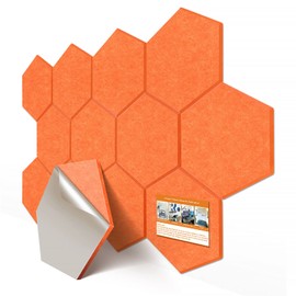 DEKIRU 12 Pack Self adhesive Hexagon Acoustic Panels Sound Proof Foam Panels, 14 X 13 X 0.14 Inches Soundproof Wall Panels For Office Ceiling &Door (Orange)