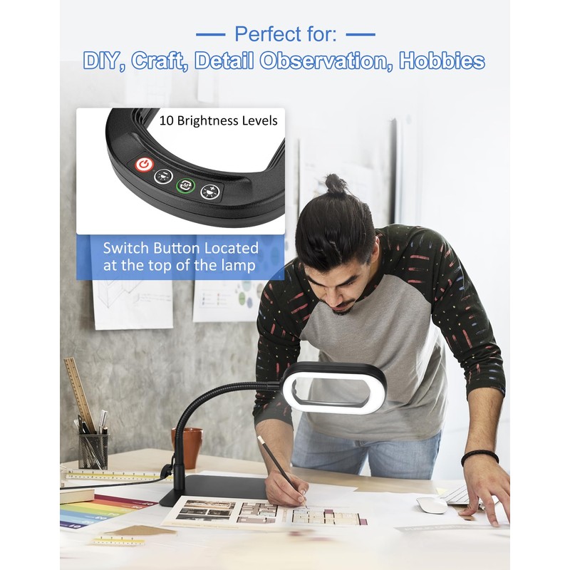 IVMAIE 10X Magnifying Glass with Light and Stand LED Magnifier