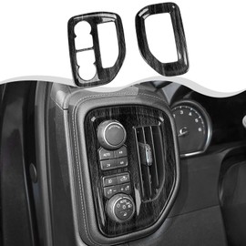 HTHE Carbon Fiber Center Console Dashboard Side Air Vent Panel Cover Trim Compatible with Chevy Silverado 2019-2022 GMC Sierra Interior Accessories(ABS, 2Pcs)