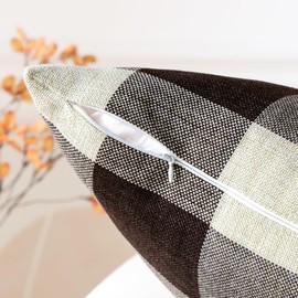 OTOSTAR Set of 2 Classic Buffalo Check Plaid Throw Pillow Covers 24x24 Inch Soft Solid Decorative Pillow Covers Cushion Case Couch Pillowcases for Home Farmhouse Sofa Bed Decor (Brown)