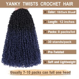 COOKOO 12 Inch Pre Twisted Mini Yanky Twist Crochet Hair 8 Small Bundles 30 Strands/pack Short Spring Twist Braids Hair Bohemian Passion Twist Curly Crochet Braids Synthetic Hair Extensions for Women