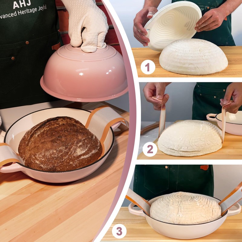 AHJ 6QT Dutch Oven For Bread Baking, Enameled Cast Iron