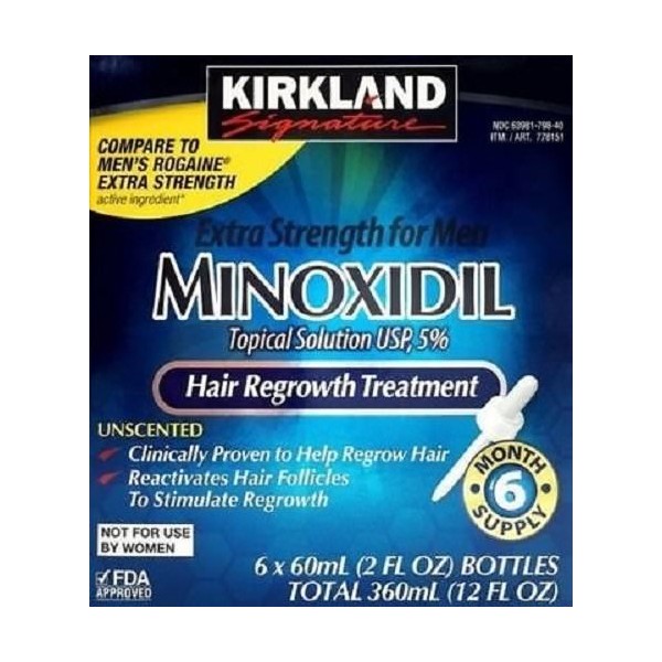 Kirkland Minoxidil 5 Percent Extra Strength Hair Regrowth for Men, 3 Pack of (6 Count)