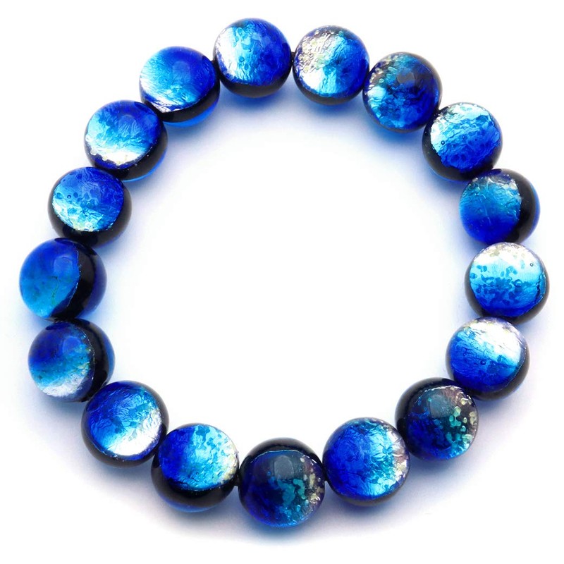 Gold Stone Yonaguni Blue Firefly Glass 12mm Luminous Bracelet, Okinawa,