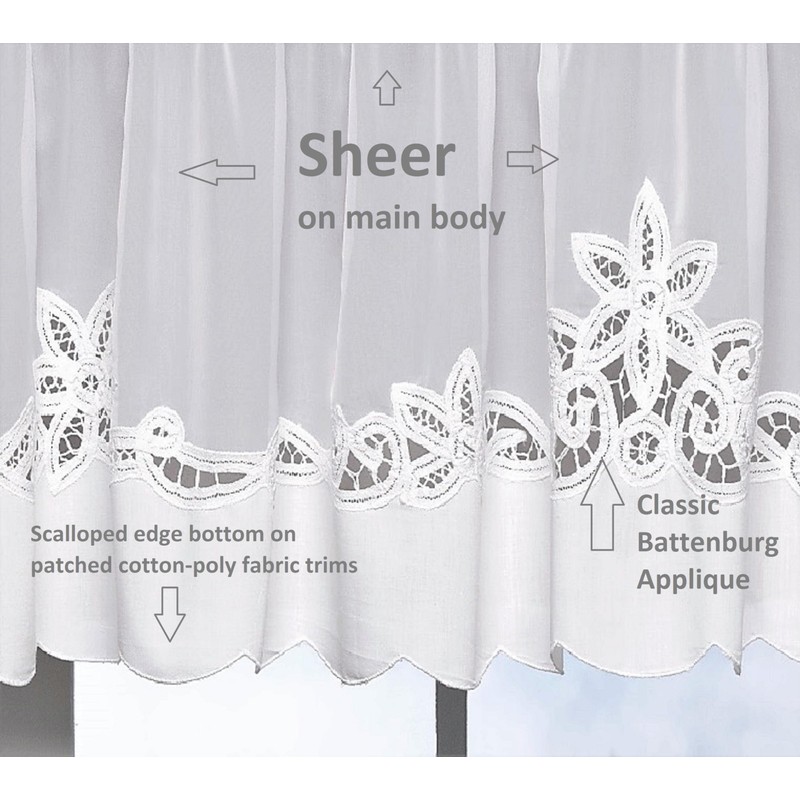 Today's Curtain Plymouth Classic Battenburg Applique Sheer Window Panel, 84-Inch,
