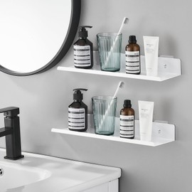 White Shelf, No Drilling Wall, Set of 2 Wall Shelves, No Drilling, Floating Shelf, Metal White, Floating Shelf, Wall, Spice Rack Wall, Depth 10 cm x Width 30 cm, for Kitchen, Bathroom, Office, Living