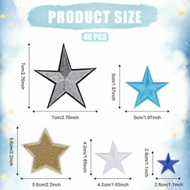 40pcs Star Iron on Patches, Colorful Embroidered Patches Appliques Star Applique Patches Five Pointed Star Patches Sew on Decorations for DIY Crafts Jeans Bags Hats Clothing Repairing