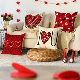 AVOIN colorlife I Love U XOXO Valentine Hearts Throw Pillow Covers, 20 x 20 Inch Love Wedding Cushion Case Decoration for Sofa Couch Set of 4