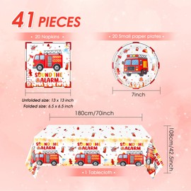 41Pcs Fire Truck Party Decorations,Firefighter Party Tableware Set,Include Firetruck Plates Napkins Tablecloth,for Firefighter Birthday Party Decorations Supplies,Serves 20