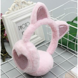 SMIUPIN Winter Fluffy Cute Cat Ear Muffs For Women Faux Fur Warm Earmuffs Plush Fuzzy Outdoor Ear Warmers (pink)