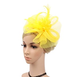haozaikeji Fascinators for Women Girls, Feather Fascinator Hat Mesh with Headhand, Flower Cocktail Tea Party Headwear for Wending Hen Party Pillbox Hat Yellow