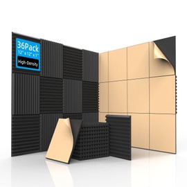 SD SODOCT 36 Pack Acoustic Foam Panels with Self Adhesive 12" X 12" X 1" Sound Proof Foam Panels for Walls High Density Wedge Soundproof Wall Panels for Studio Office Gaming Room