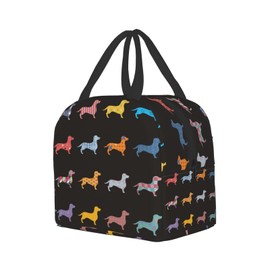 Hitamus Dachshund Dog Insulated Lunch Bag for Women, Reusable Lunch Box with Front Pocket Leakproof Cooler Tote Bag for Office Picnic Travel