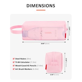 Fmeida Pencil Case Pouch - Water Resistant Pencil Pouch Portable Pencil Bag Simple Office Supplies Stationery Pouch with Handle - Light Pink