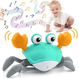 Juguete de Cangrejo de Arrastre, Cangrejo de Arrastre sensorial con música y Luces, Juguete Interactivo para Evitar obstáculos automáticos, Regalo Divertido para niños (Verde)