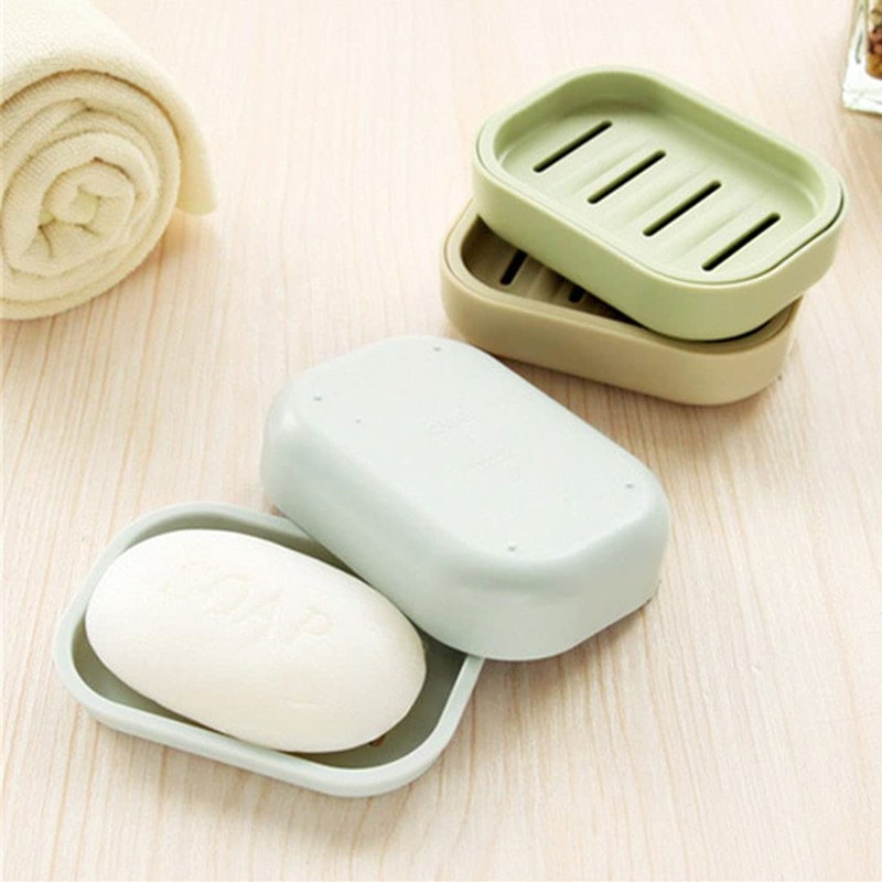 Soap Dish, Green Plastic Double Soap Holder Box with Drainage