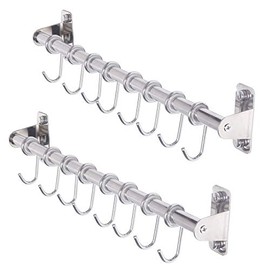 Dseap Pot Rack - Pots and Pans Hanging Rack Rail with 8 Hooks, Pot Hangers for Kitchen, Wall Mounted, Chromed, 2 Packs