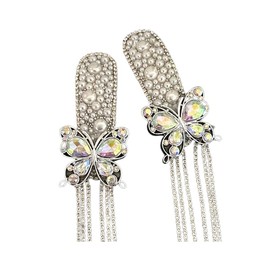 2 PCS Crystal Butterfly Applique with Tails, Butterfly Tassel Retro Hair Clip, Butterfly Bang Clip, Cute Hair Clip Tassel, Rhinestone BB Clip