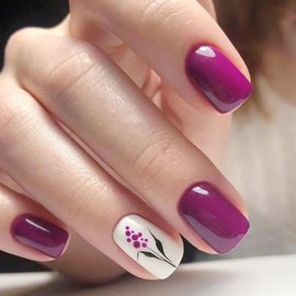 Press on Nails Medium Square Fake Nails with Dot Designs Black Leaves Glue on Nails Rose Red Full Cover Nails Press ons Acrylic White False Nails Glossy Artificial Stick on Nails for Women 24Pcs