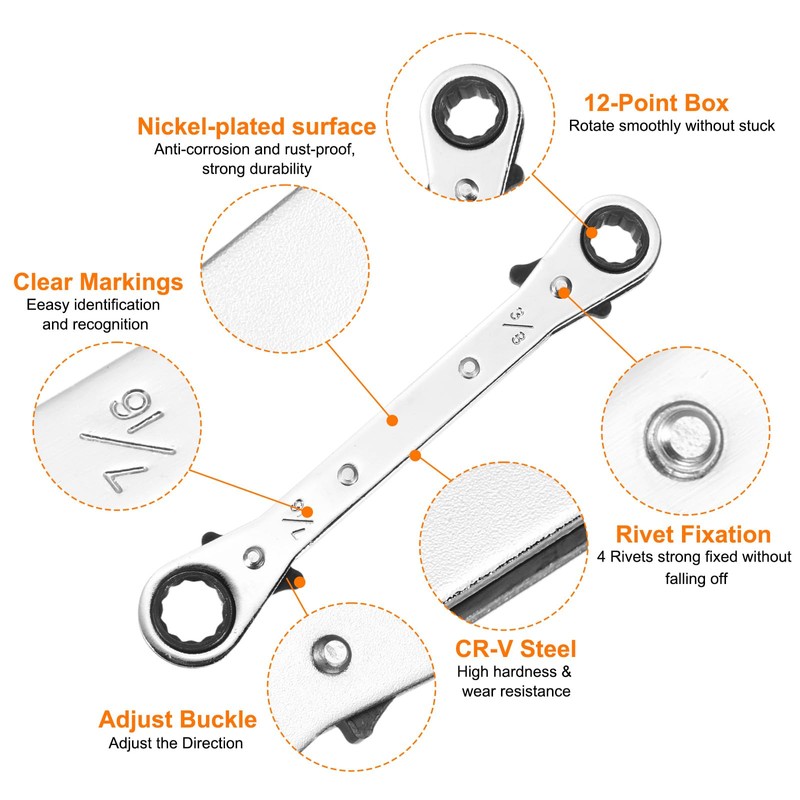 sourcing map 2pcs Double Box End Reversible Ratcheting Wrench 3/8"